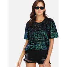 Shein Iridescent Sequin Short Sleeve Top