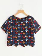 Shein Geo Print Zip Back Zig Zag Hem Top