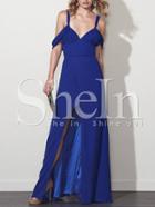Shein Royal Blue Cold Shoulder Split Party Maxi Dress