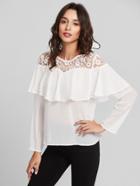 Shein Floral Mesh Shoulder Semi Sheer Flounce Top