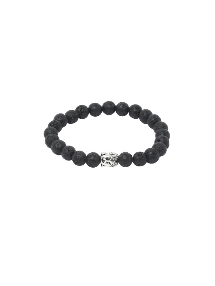 Shein Black Faux Stone Beaded Buddha Head Stretch Charm Bracelet