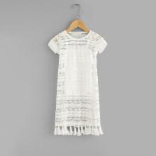Shein Girls Tassel Hem Lace Dress With Cami Top