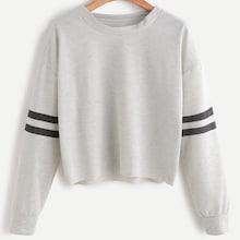 Shein Plus Drop Shoulder Varsity Striped Sweatshirt