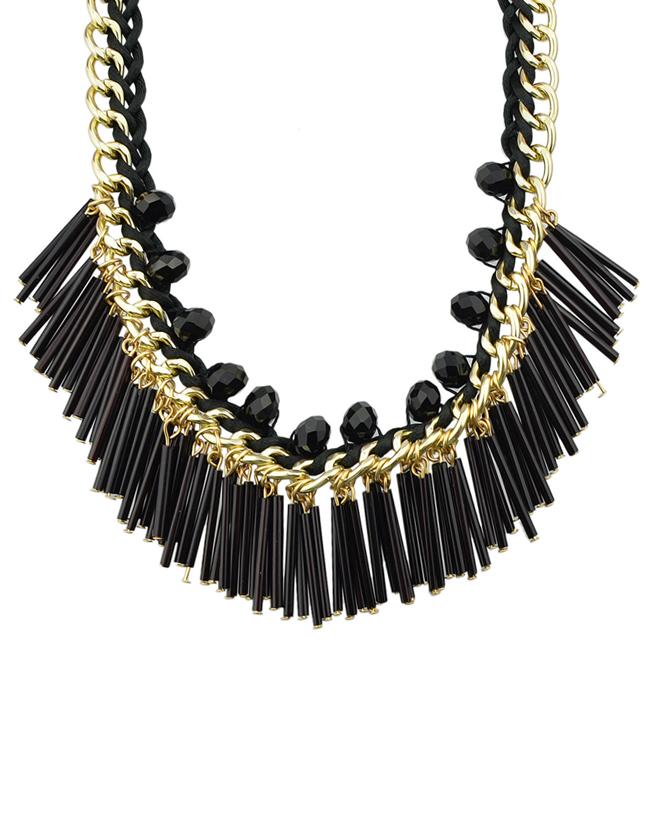 Shein Black Long Resin Tassel Necklace