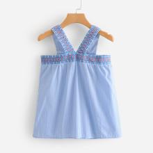 Shein Aztec Embroidered Pinstriped Top