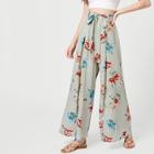 Shein Split Striped & Floral Palazzo Pants With Belt