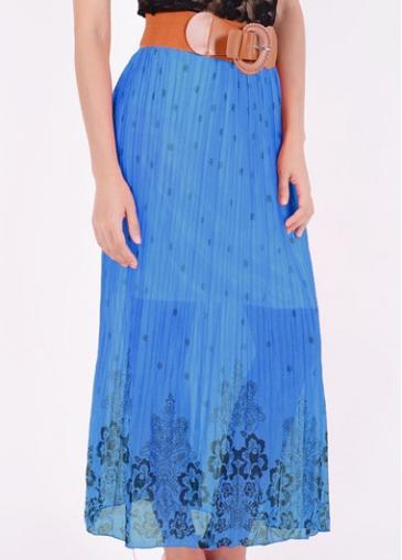 Rosewe Fascinating Flower Print Woman Middle Waist Skirt Blue