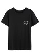 Shein Black Elephant Print Front T-shirt