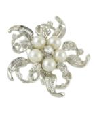 Shein Silver Plated Flower Shape Imitation Pearl Brooch