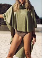 Rosewe Three Quarter Sleeve Asymmetric Army Green Cover Up