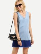 Shein Blue Sleeveless V Neck Shift Fringe Dress