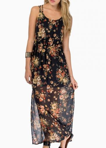 Rosewe Summer Multi Color Round Neck Sleeveless Knee Length Dress