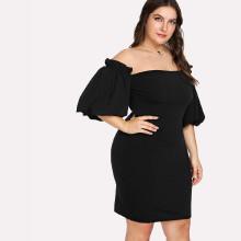 Shein Plus Bishop Sleeve Frill Off The Shoulder Dress