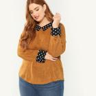 Shein Plus Polka Dot Collar And Cuff T-shirt