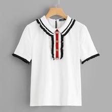 Shein Frill Trim Button Front Tee