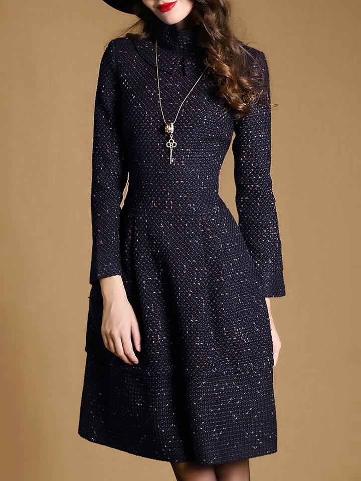 Shein Navy Stand Collar Long Sleeve Dress