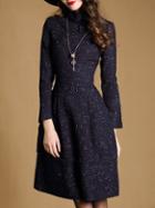 Shein Navy Stand Collar Long Sleeve Dress