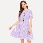 Shein Button Front Fit And Flare Plaid Dress