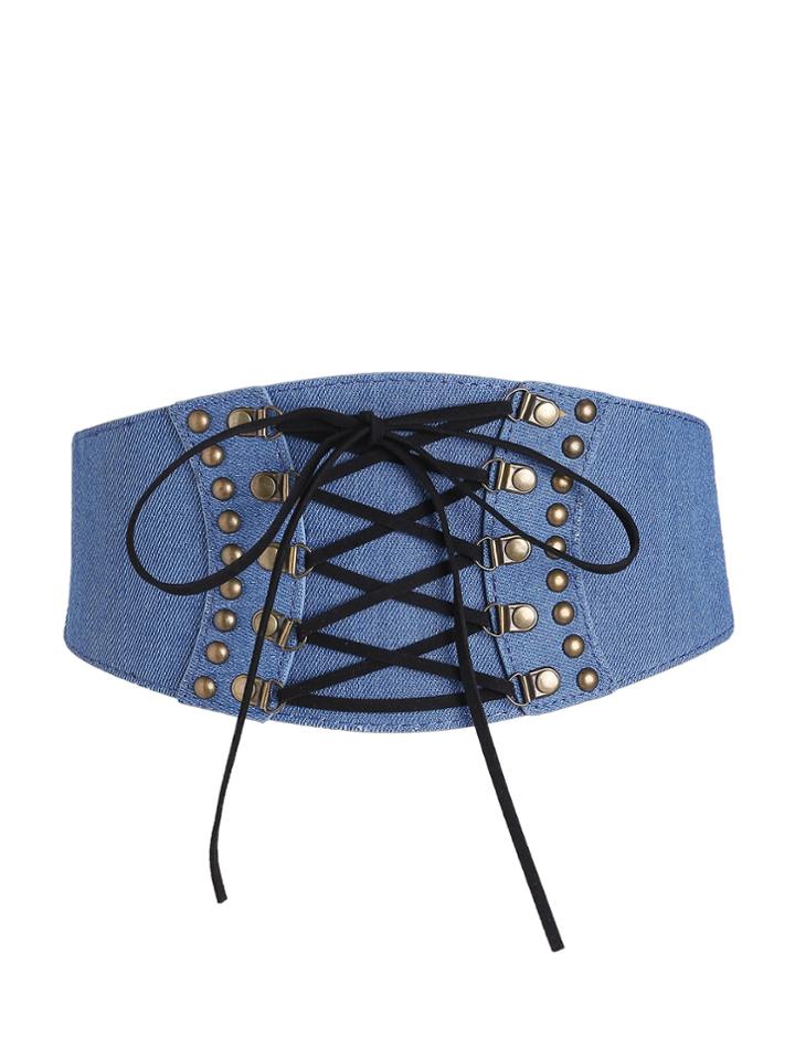 Shein Studded Detail Lace Up Denim Belt