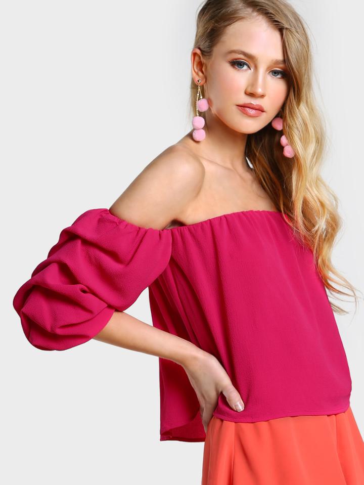 Shein Ruched Sleeve Off Shoulder Top