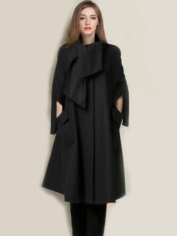 Shein Black Split Sleeve Houndstooth Pockets Coat