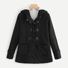 Shein Horn Buckle Dual Pocket Coat