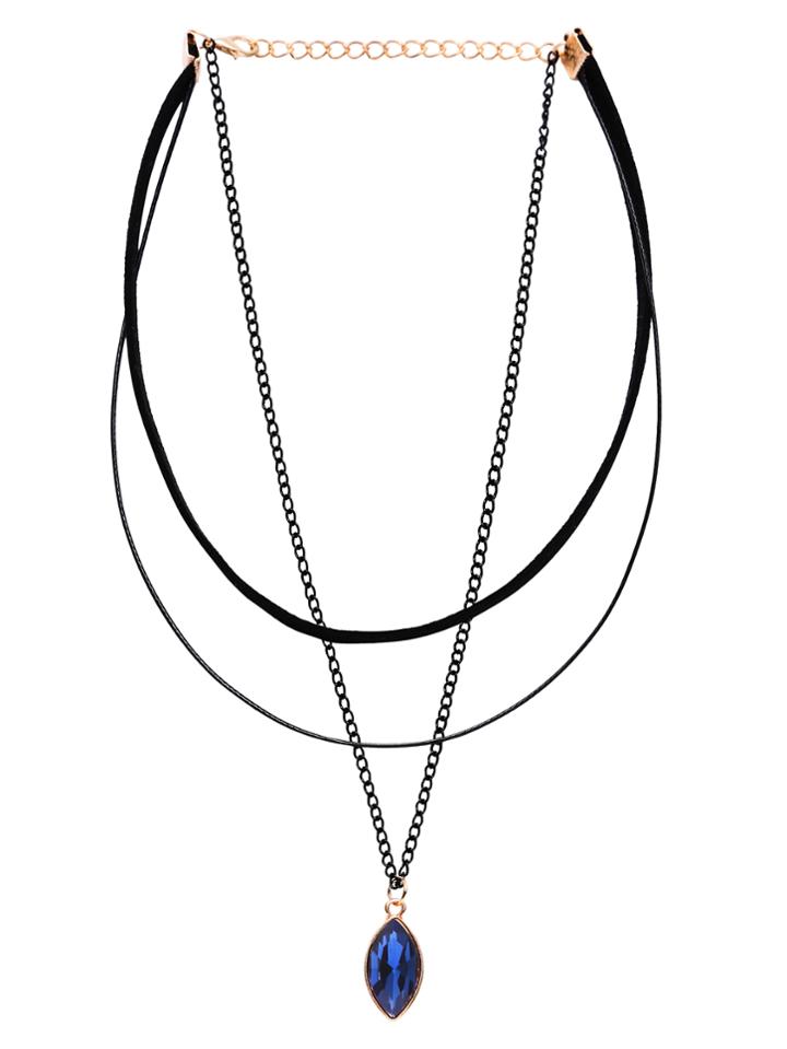 Shein Blue Pointed Oval Faux Gem Pendant Layered Choker Necklace