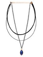Shein Blue Pointed Oval Faux Gem Pendant Layered Choker Necklace