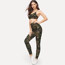 Shein Camo Print Crop Cami Top & Pants Set