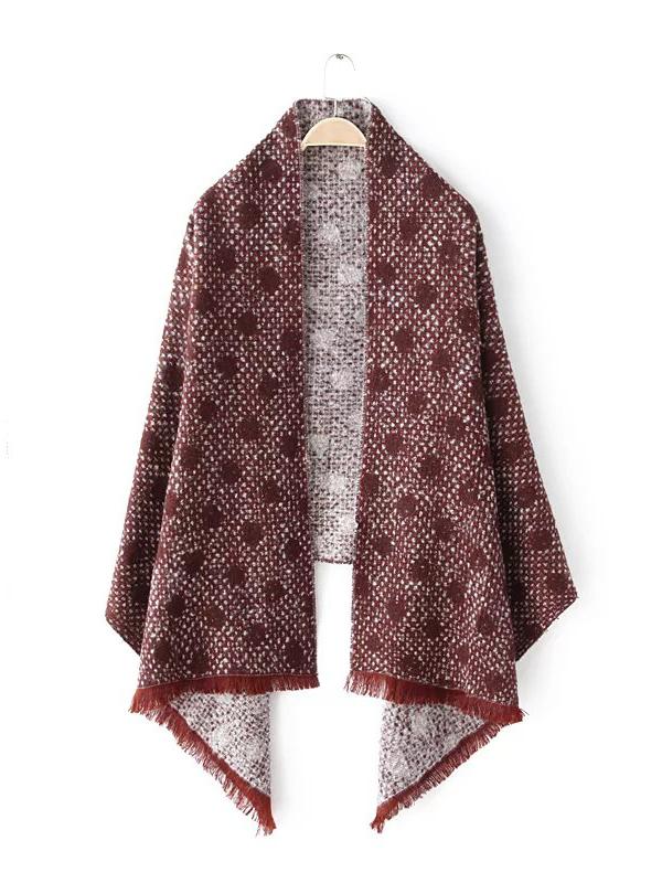 Shein Dark Red Polka Dot Eyelash Fringe Shawl Scarf