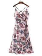 Shein Criss Cross Back Tie Waist Ruffle Hem Wrap Dress