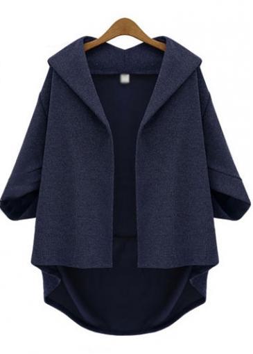 Rosewe Charming High Low Hem Design Half Sleeve Navy Cardigans