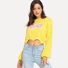 Shein Lace-up Sleeve Sequin Contrast Sweater