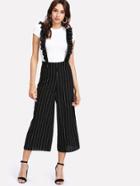 Shein Pinstripe Culotte Pants With Ruffle Strap