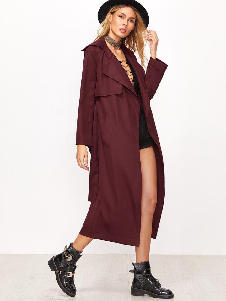 Shein Burgundy Detachable Longline Wrap Coat