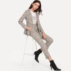 Shein Single Button Plaid Coat With Pants
