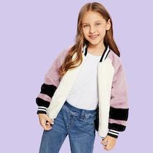 Shein Toddler Girls Contrast Striped Teddy Jacket