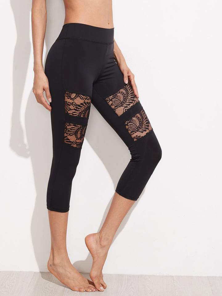 Shein Lace Insert Crop Bandage Leggings