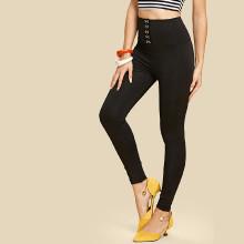 Shein Hook And Eye Solid Skinny Leggings