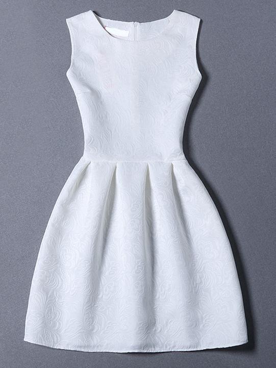 Shein White Crew Neck Sleeveless Slim Flare Dress