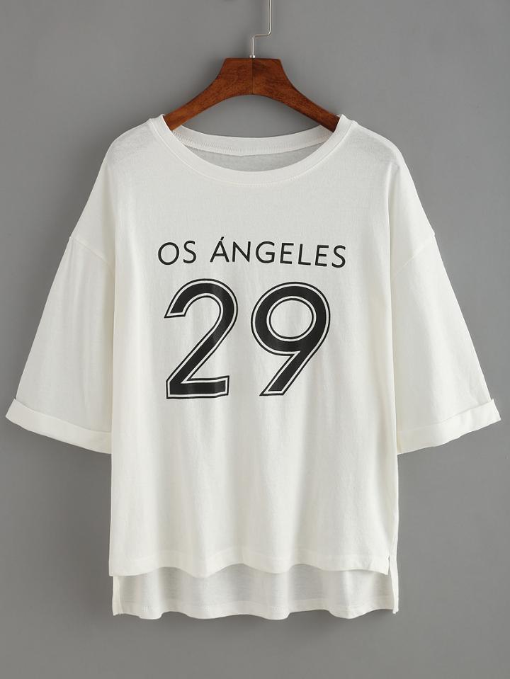 Shein Varsity Rolled High Low T-shirt