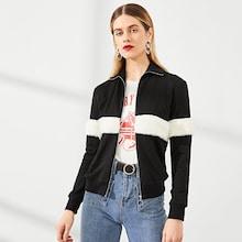 Shein Zip Front Faux Fur Contrast Jacket