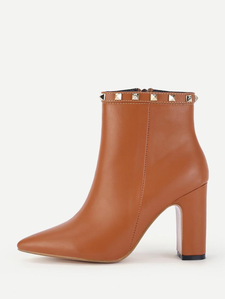Shein Rockstud Detail Pu Ankle Boots