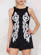 Shein Black Sleeveless Embroidered Zipper Jumpsuit