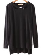 Shein Black Cutout High Low Plain T-shirt