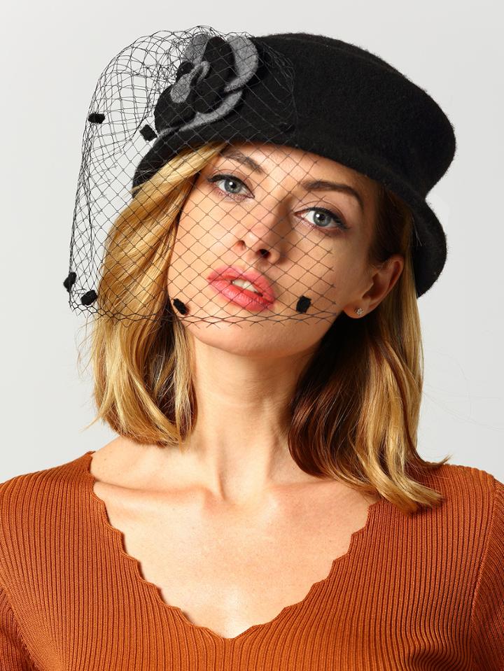 Shein Black Vintage Grid Hat
