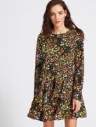 Shein Multicolor Floral Print Split Back Tiered Dress