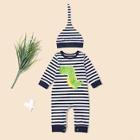 Shein Toddler Boys Cartoon Print Striped Jumpsuit & Hat