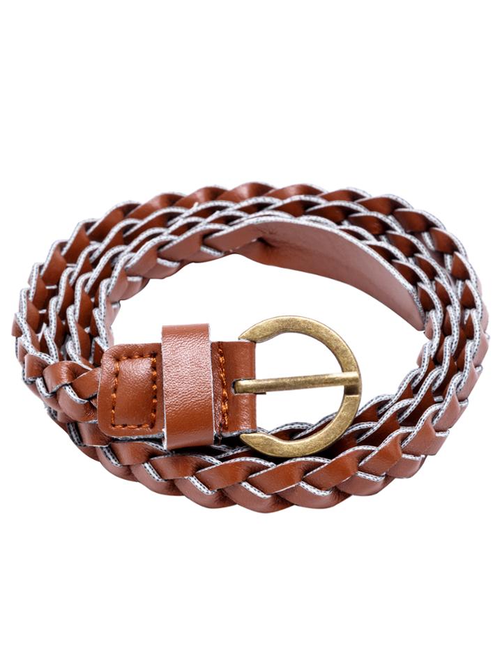 Shein Brown Braided Buckled Faux Leather Skinny Belt