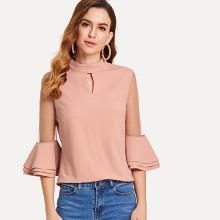 Shein Keyhole Neck Mesh Layered Sleeve Top